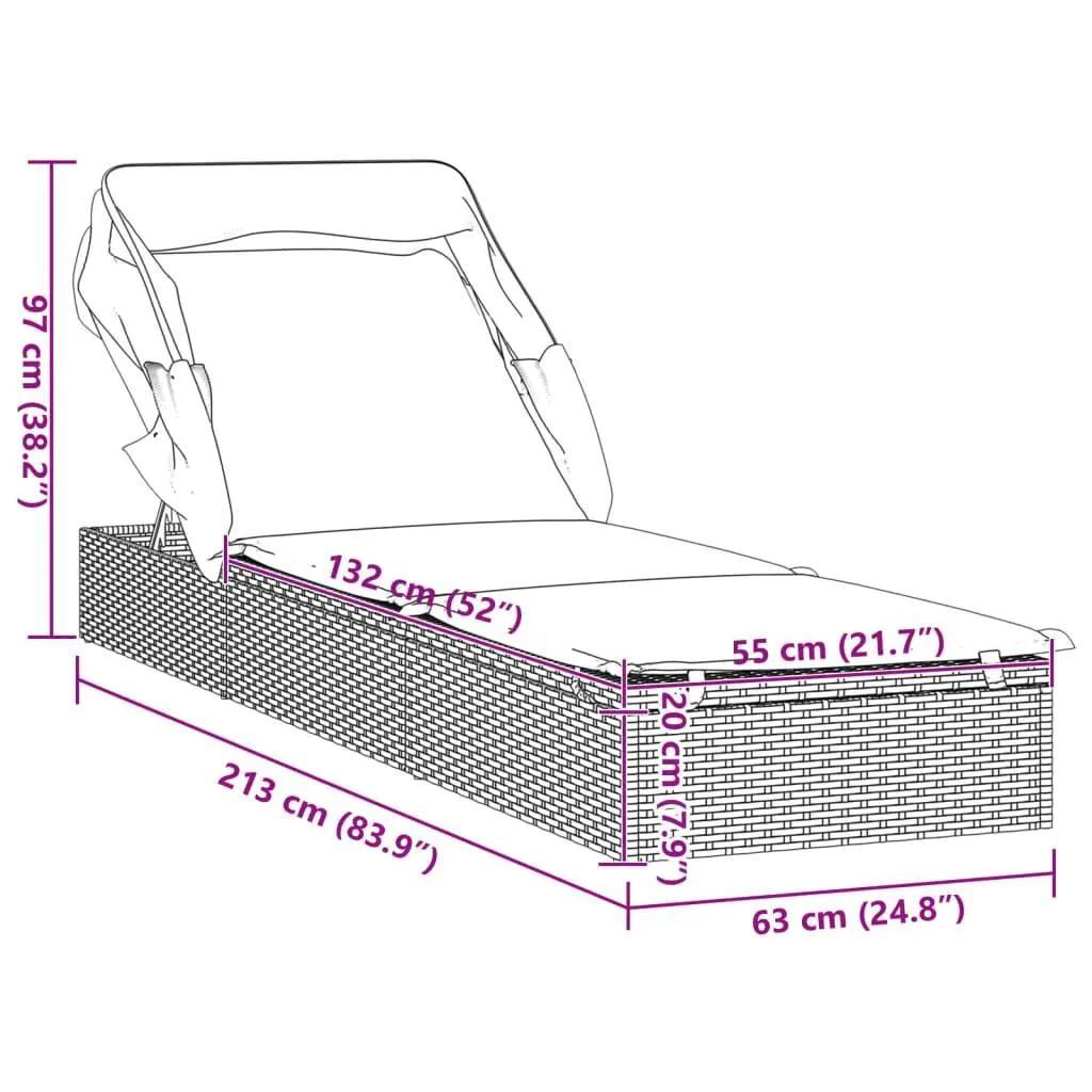 Transat rotin avec toit solaire noir 213x63x97 cm : confort à l'ombre - 12