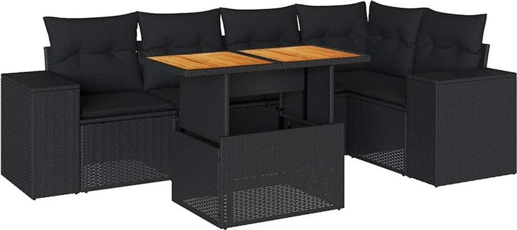 vidaXL 6-tlg. Garten-Sofagarnitur mit Kissen Schwarz Poly Rattan