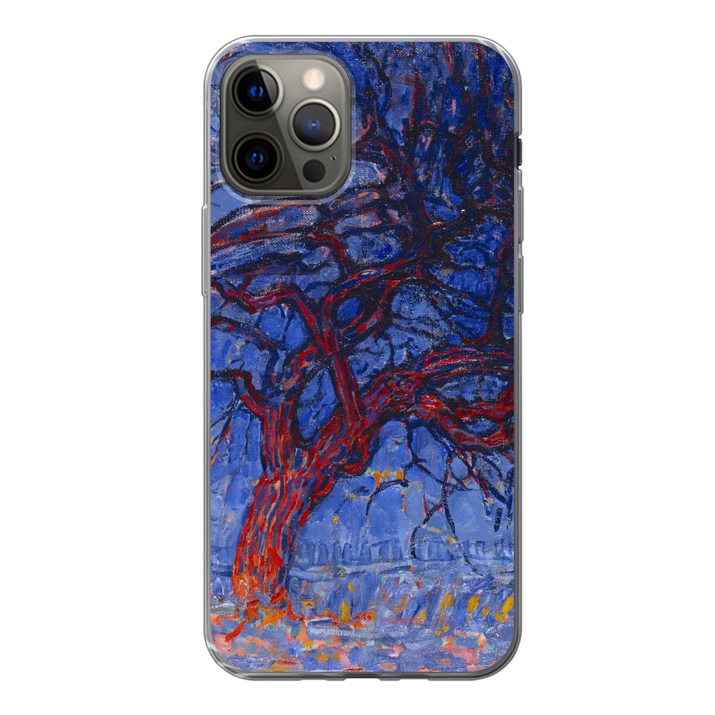 MuchoWow Handyhülle Schutzhülle Hülle für iPhone 12 Pro Roter Baum - Piet Mondrian Silikon Softcase Handy Hülle - Abdeckung