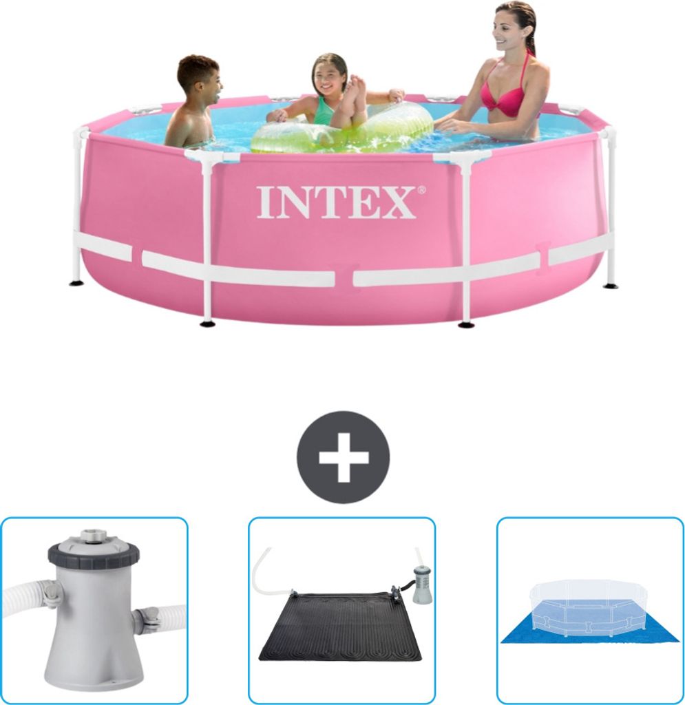 Intex-Schwimmbecken mit rundem Rahmen – 244 x 76 cm – Rosa – im Lieferumfang enthalten Filterpumpe für Schwimmbad - Solarmatte - Bodenplane