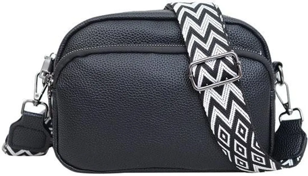 Petit sac bandoulière léger cuir noir avec sangle ajustable confort
