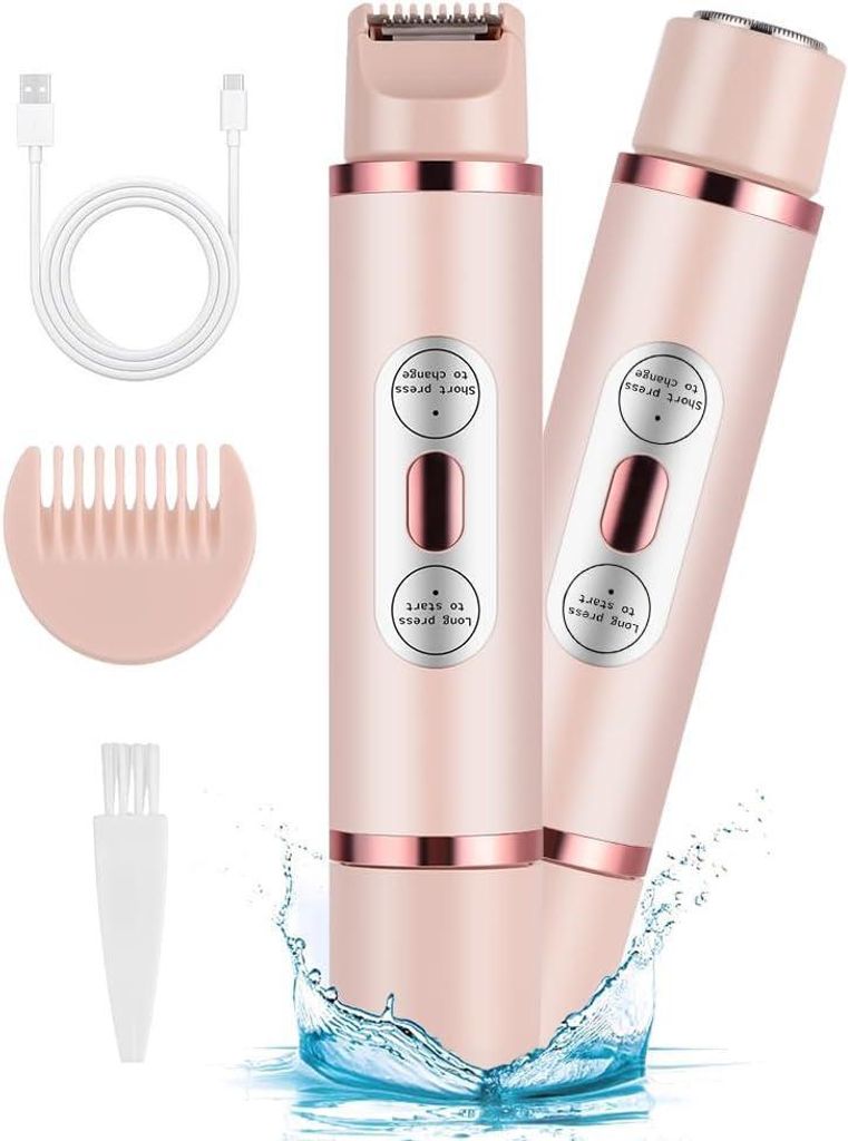 Intimrasierer für Frauen, 2 in 1Dual-Head , IPX7 Wasserdicht Trimmer Damen Kabelloser, Damenrasierer Elektrisch für Körper, Achseln, Bikini, Ges...