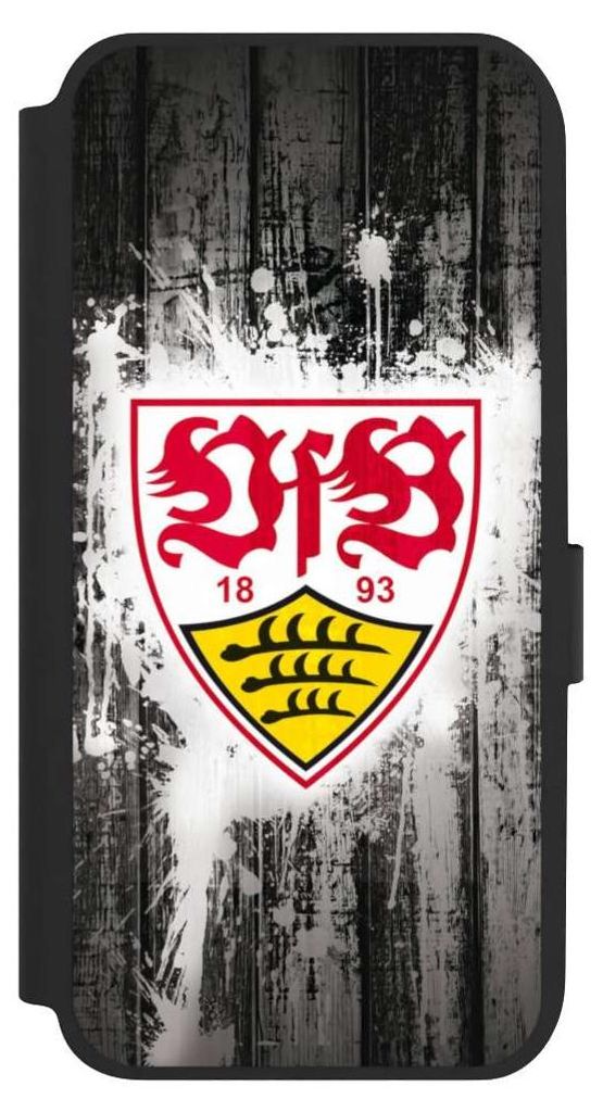 NIVOCASE Klapphülle für Samsung Galaxy A14 5G Handyhülle aus Kunst Leder NIVOflip schwarz Bundesliga Offizielles Lizenzprodukt VfB Stuttgart