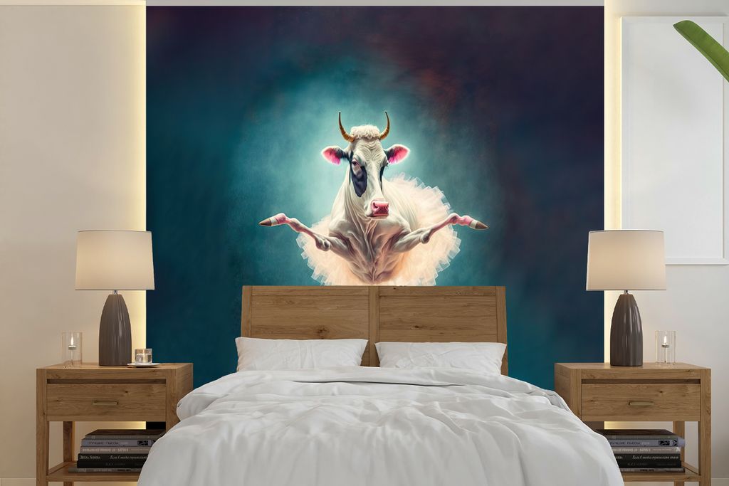 MuchoWow Fototapete für Wohnzimmer oder Schlafzimmer Wandtapete Vinyl Motivtapete Kuh - Rock - Ballett - Tiere - Porträt - Kinder - 240x240 cm ...