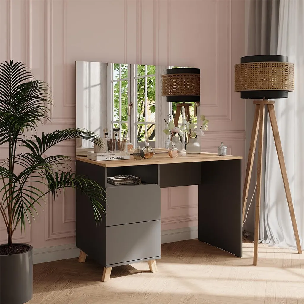 Bureau coiffeuse Vicco Karen 110 cm pour rangement maquillage et soins