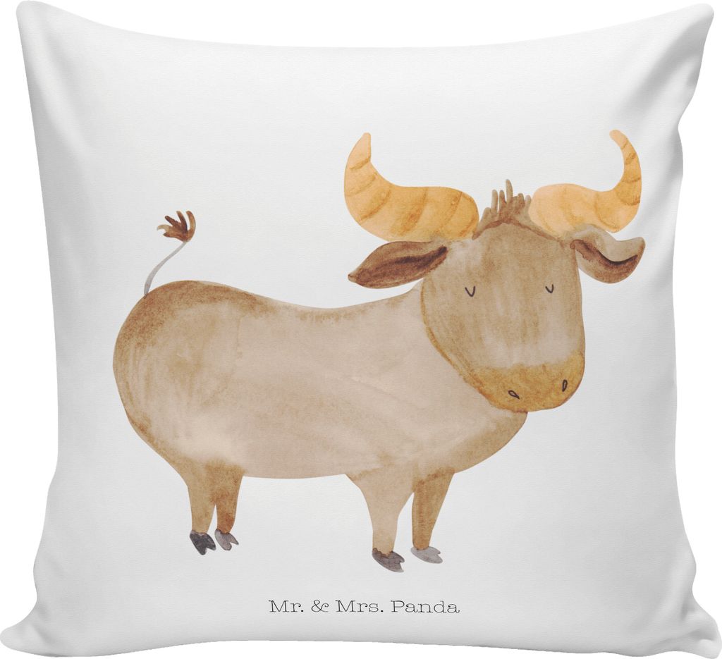 Mr. & Mrs. Panda Kissen 40x40 Sternzeichen Stier - Weiß - Geschenk, Ochse, Sofakissen, für sofa, Kleines, zier, Rind, Geburtstag Mai, Dekokissen,...