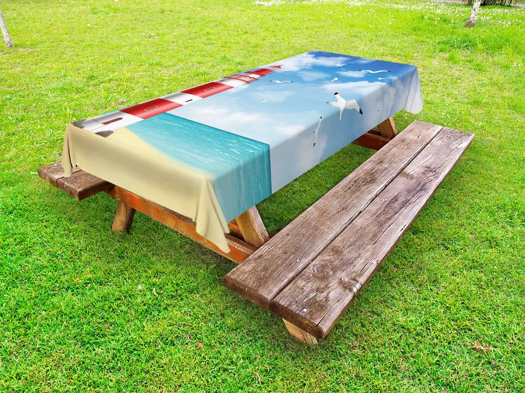 Tovaglia Oceanica ABAKUHAUS 145x210 cm: Paesaggio Faro e Gabbiani