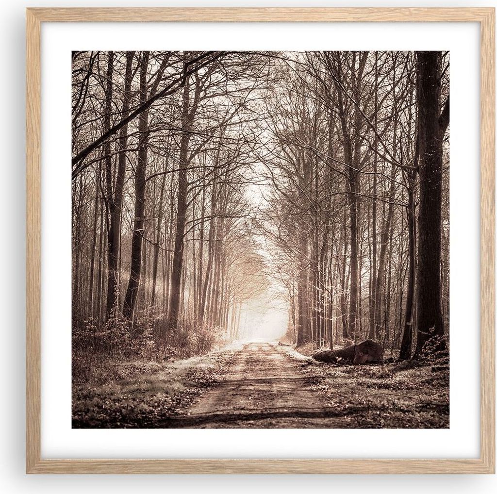 Gerahmtes Poster - Rahmen in heller Eiche - Wald Straße Produktbild 