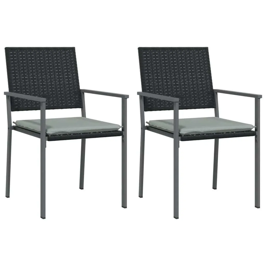 Sedie Esterno Design 54x62,5x89cm Poly Rattan Nero e Cuscini - Set 2
