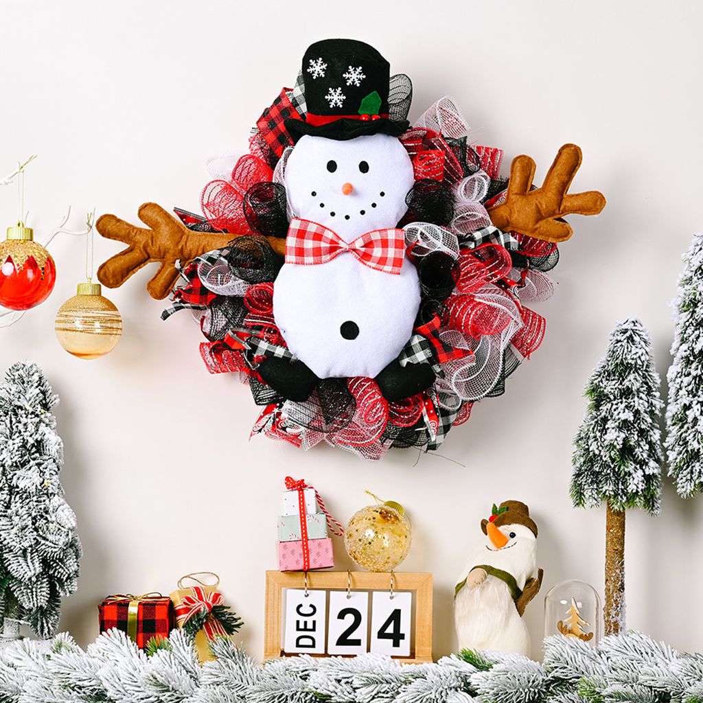 Weihnachtsgirlande, exquisit, entzückend, dekorativ, lustig, weihnachtlich, schwarzer Hut, Schneemann, Kranz, Ornament für Zuhause