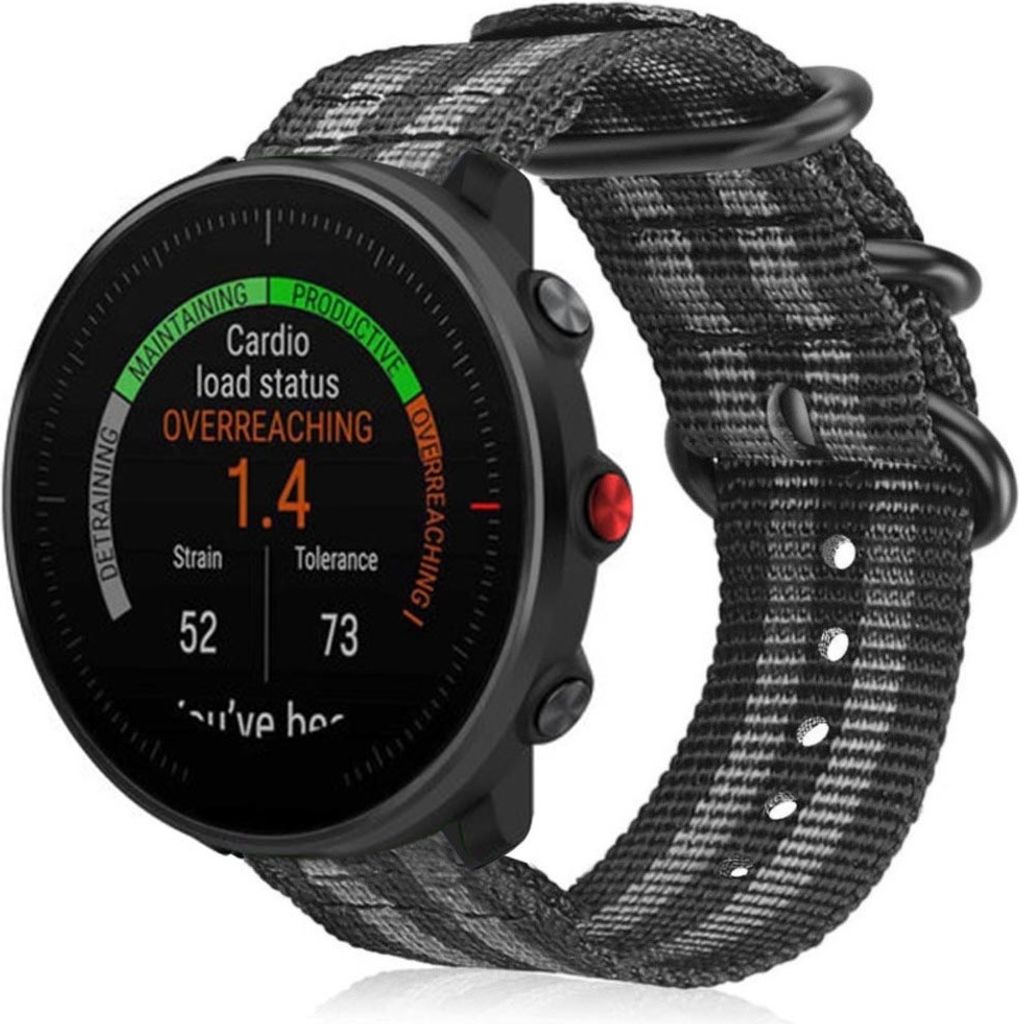 Strap-it Polar Vantage M Nylon-Schnallenarmband (Schwarz/Grau)