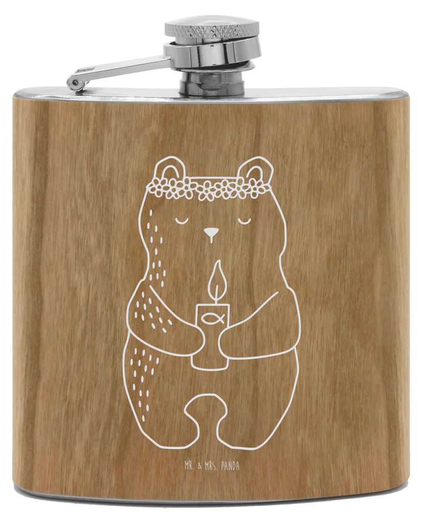 Mr. & Mrs. Panda Flachmann Bär Kommunion - Transparent - Geschenk, Hip Flask, Katholisch, feldflasche, Gottes Segen, Schnaps, schnapsflasche, Tauf...