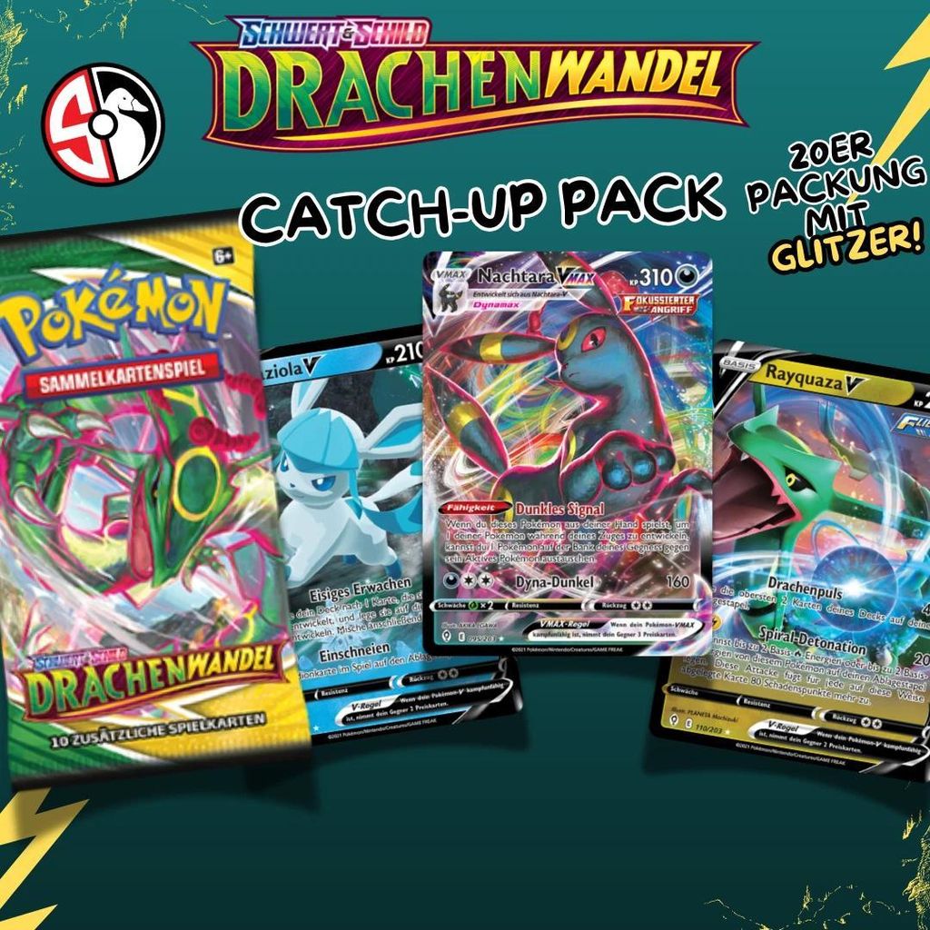 POKÉMON KARTEN DRACHENWANDEL 20 STÜCK | GLITZER, DEUTSCH, Produktbild 