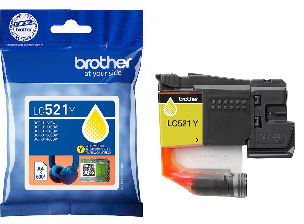 Brother LC521Y, Gelb, 1 Stück(e), 500 Seiten, Einzelpackung Produktbild 