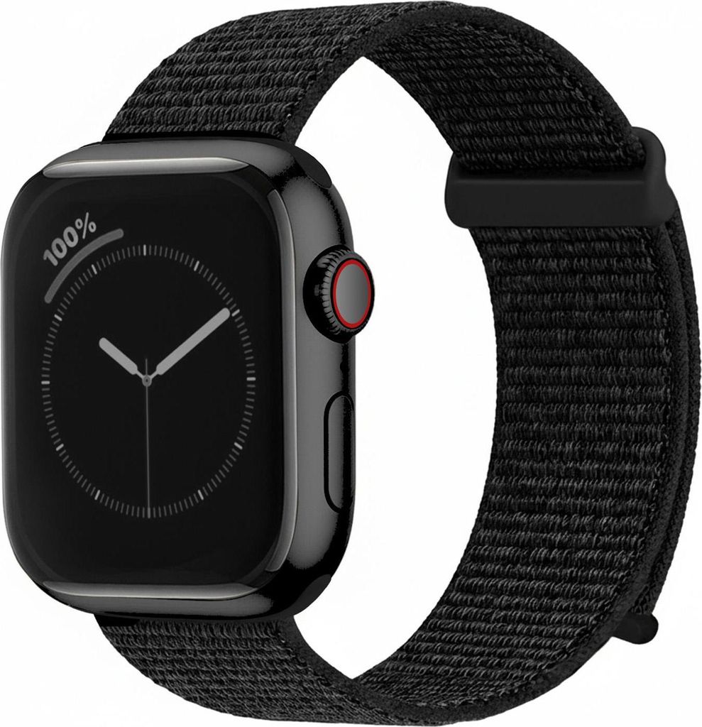 Smartwatch Armband für Apple Watch Series 9 45mm Nylon Textil Band Ersatzband Wechselband Klettverschluss flexibel atmungsaktiv Schwarz