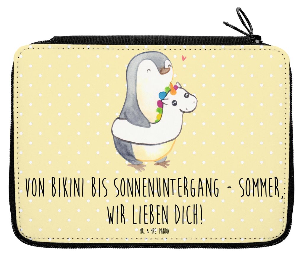 Mr. & Mrs. Panda Schlampermäppchen Sommer Meer Strand Motiv - Gelb Pastell - Geschenk, Mäppchen, Geschenke, Etui für Stifte, Federmäppchen, Str...