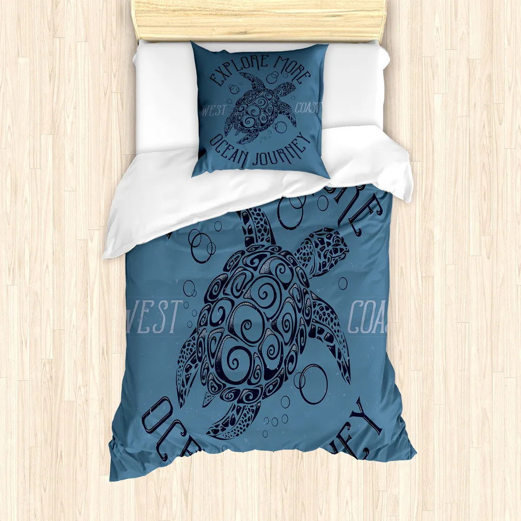 Housse de Couette Anti-Acariens Tortue Vintage 135x200cm pour Allergiques