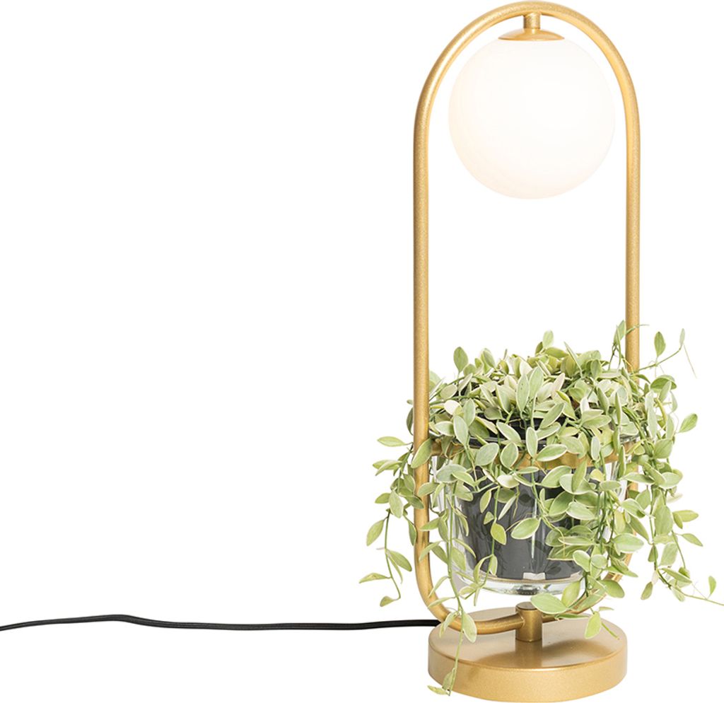 QAZQA - Art Deco Art Deco Tischlampe Gold I Messing mit weißem Glas - Isabella I Wohnzimmer I Schlafzimmer - Stahl Oval - LED geeignet G9