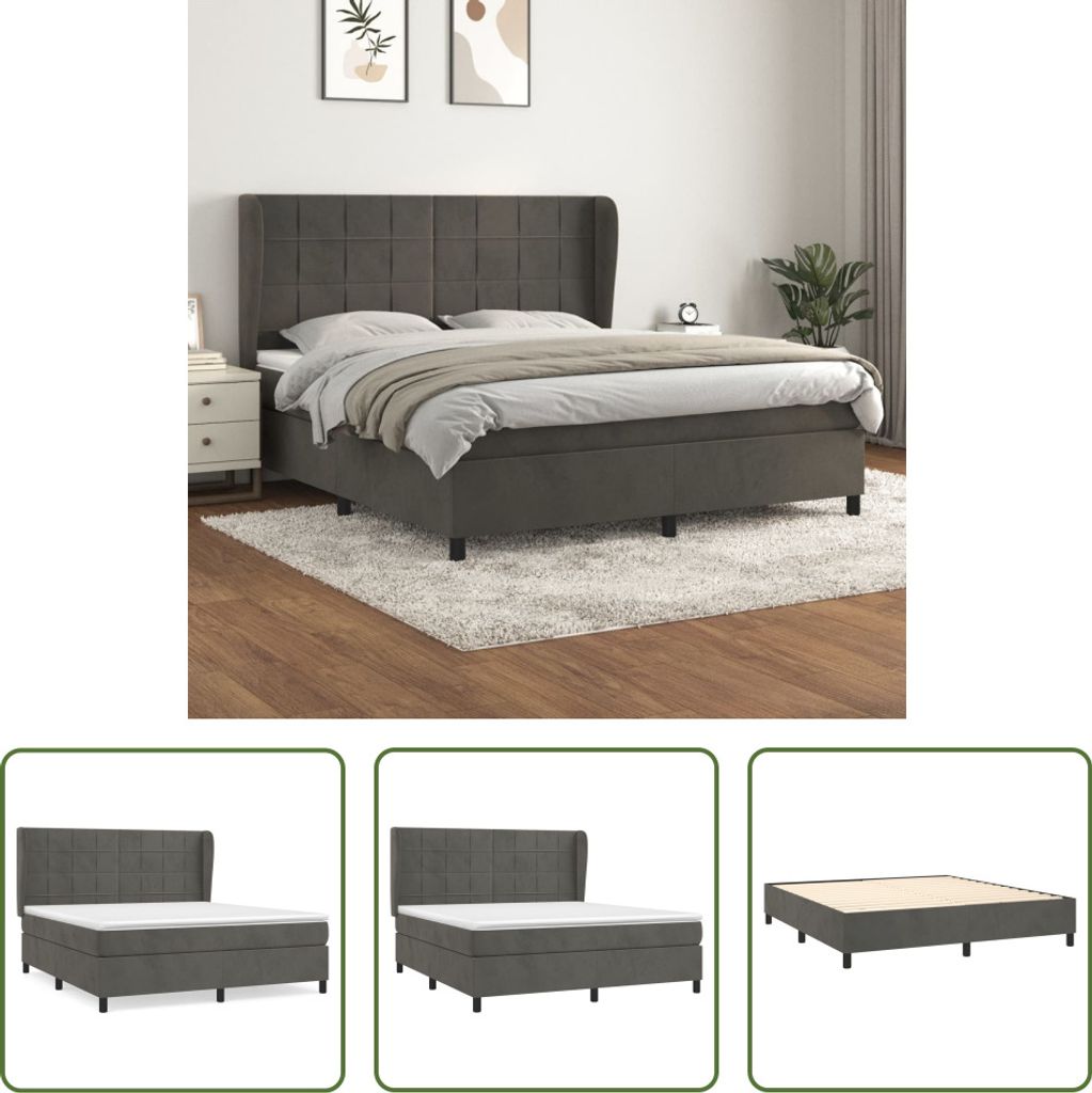 The Living Store Boxspringbett mit Matratze Dunkelgrau 160x200 cm Samt