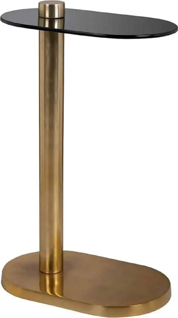 Meuble d'Appoint Stable pour Salon : Table Inox Or et Plateau Noir