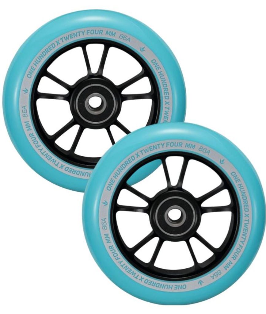 Stuntscooterwielen - 10 spaken - 100 mm - Zwart/Turkizoen - Productafbeelding 