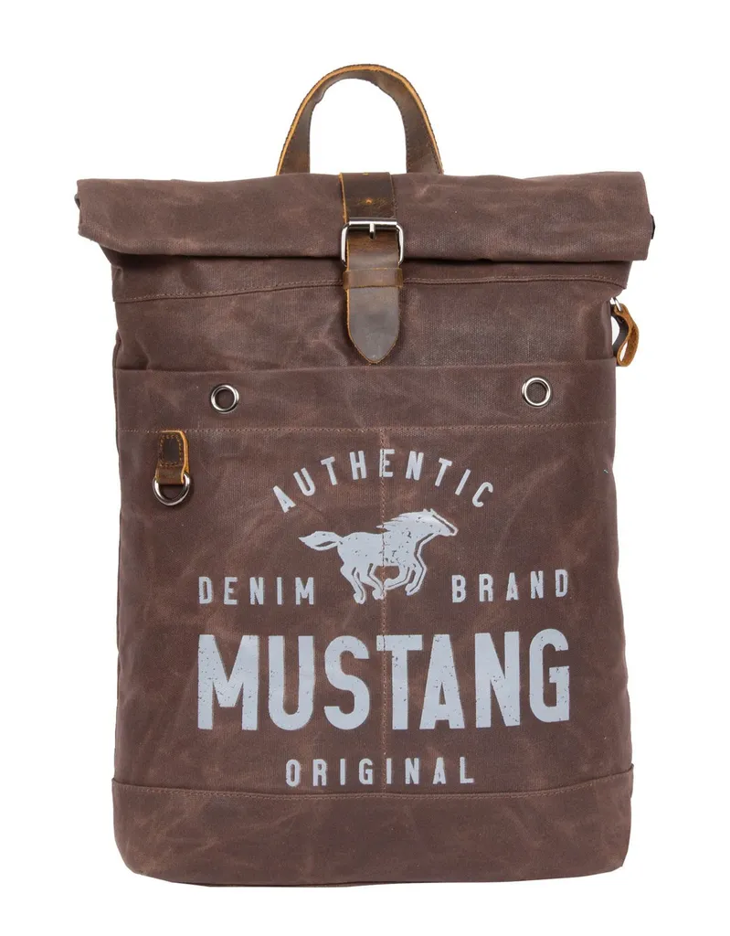 Sac à dos de loisirs Rolltop Mustang Houston Marron Foncé Style Urbain