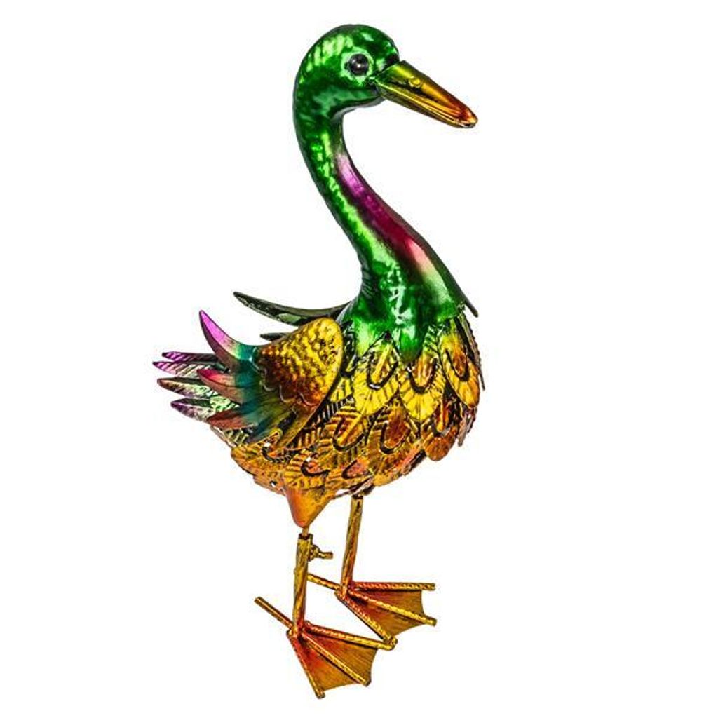 Gartenfiguren aus Metall für den Garten, moderne Deko-Figuren, handbemalt mit Rostschutz-Lackierung, für außen, witterungsbeständig (Ente – c...