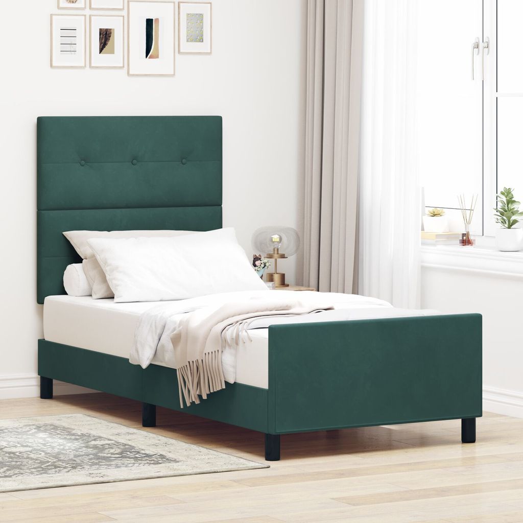 Möbel Bettgestell Dunkelgrün 90x190 cm Samt - Klassische Betten 3344912