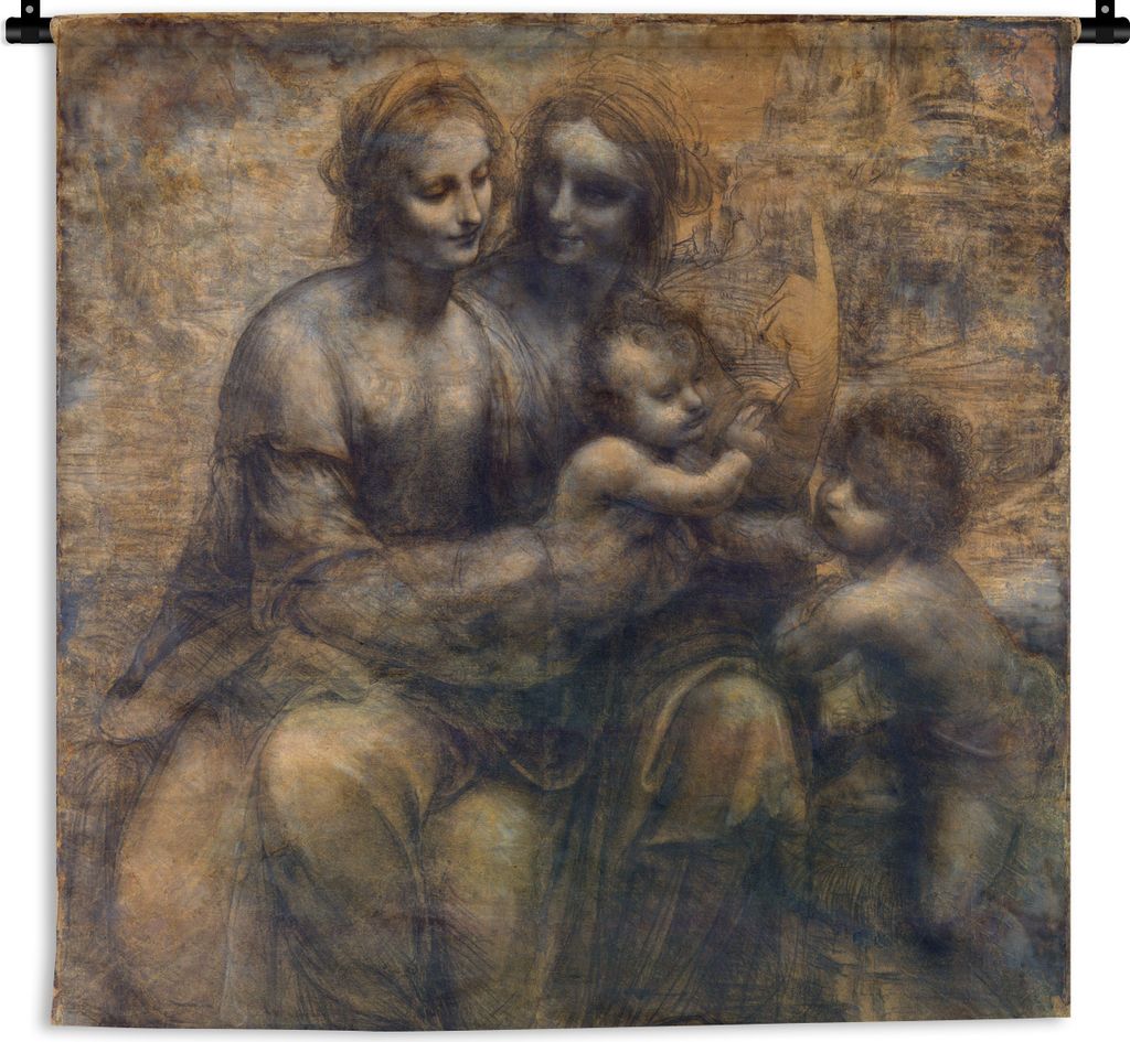 MuchoWow Wandteppich Wandbehang Maria mit Kind und die Heilige Anna - Leonardo da Vinci 150x150 cm Tapisserie Dekoration Wandtuch - Wohnaccessoir...