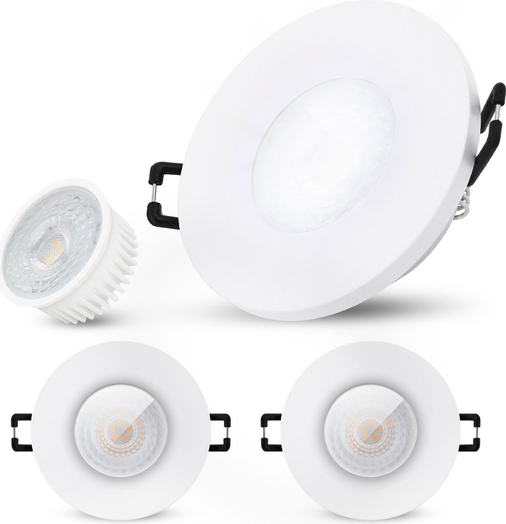 SSC-LUXon 3er Set BEDA Einbauleuchte LED flach IP65 mit LED tauschbar 4W neutralweiß - Bad Einbaulampe weiß 230V Dusche Bad