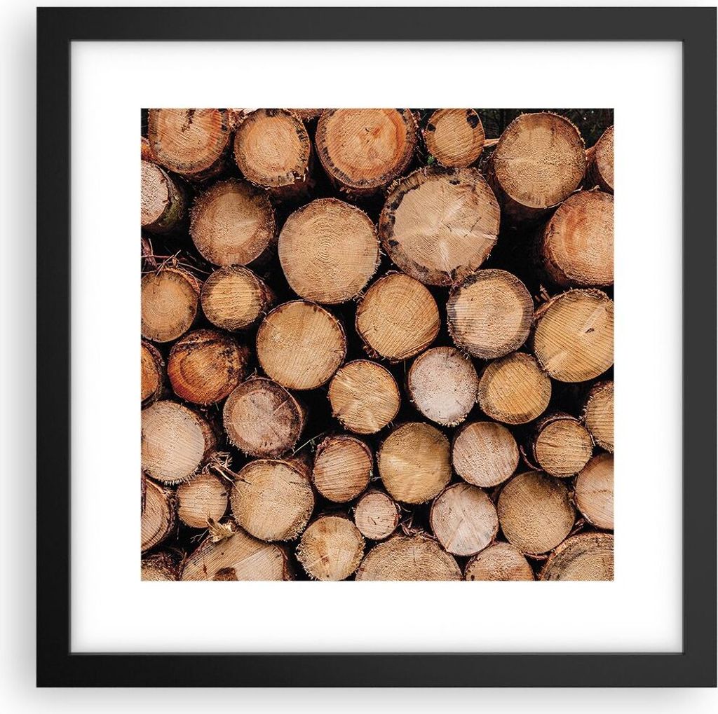 Gerahmtes Poster - Schwarzer Rahmen - Holz Baumstämme Stämme - 30x30 cm - Wand Bild - Wanddeko - Wandbilder - Kunstposter - Wandposter - Bilderra...