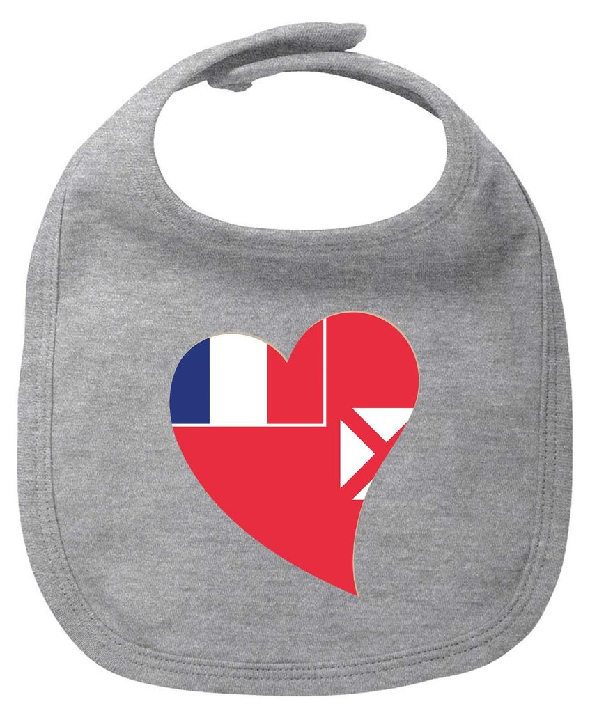 Huuraa Baby Lätzchen Wallis und Futuna Flagge Herz Heather Grey Klettverschluss Baumwolle Latz Geschenkidee