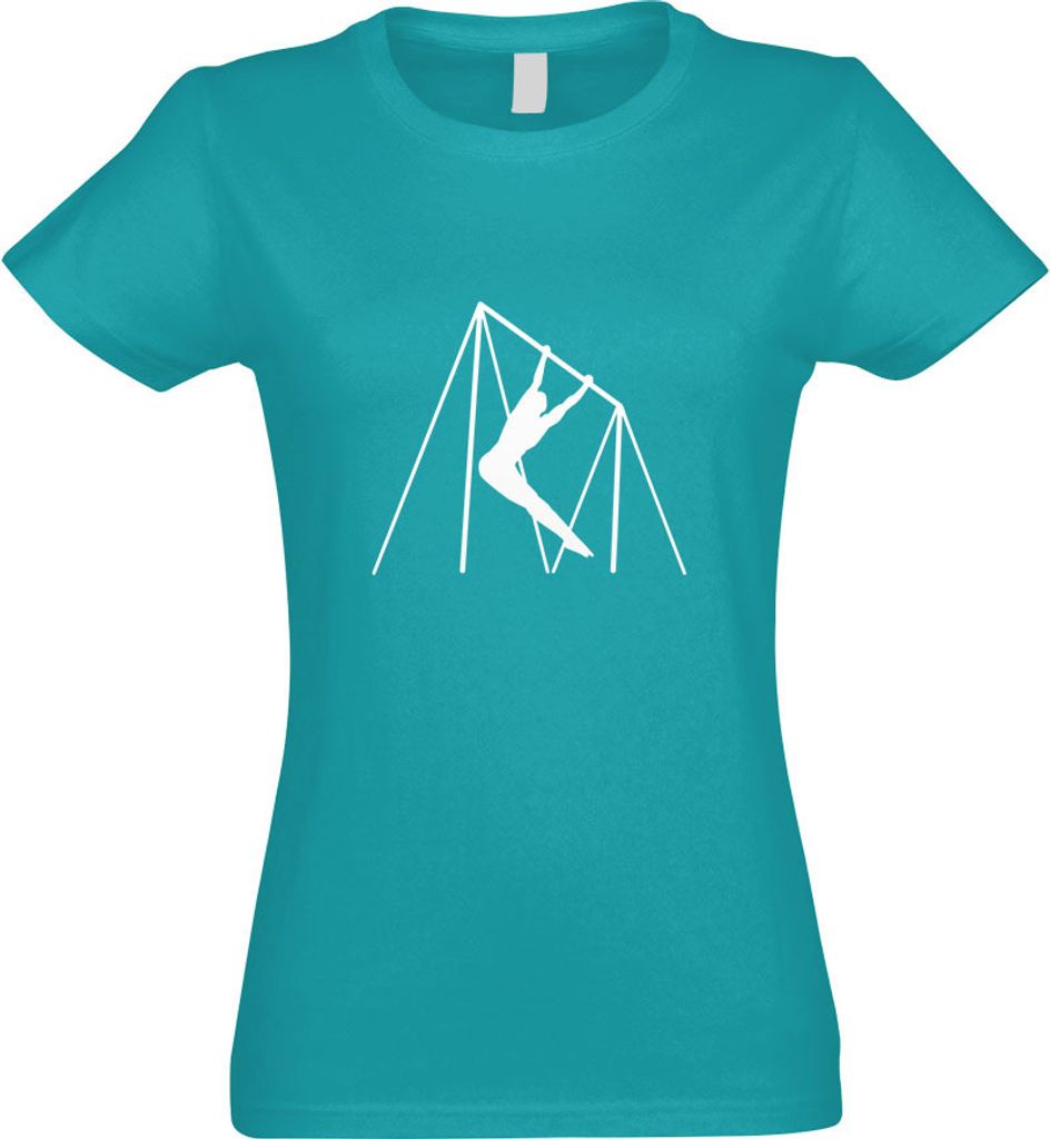 Kiwistar - T-Shirt tailliert - Damen - türkis - Reck Turnen Sportler Figur - mit Motiv Bedruckt - Funshirt Design - Sport - Freizeit - Damen - L