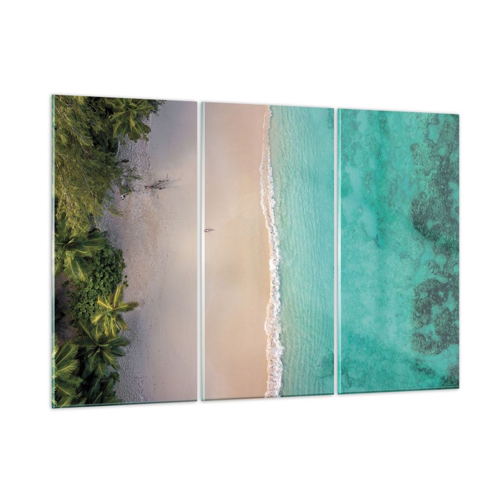 Bilder auf glas - 3 Teile - Strand Tropen Rand - 105x70cm - Glasbilder - Wandbilder - Bilder - zum Aufhängen bereit - Wanddekoration aus Glas - Gl...