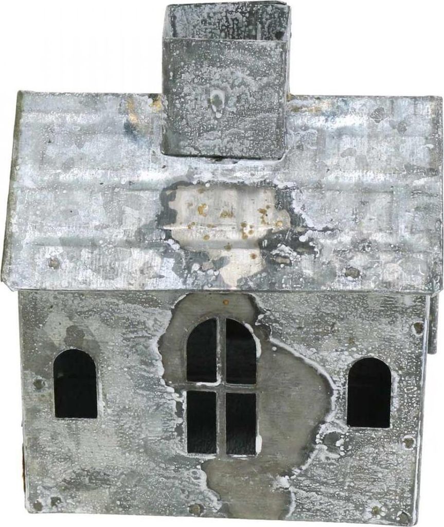 Windlicht Haus Metall Shabby Chic Weiß Rost Vintage Kerzenhalter Deko H11cm