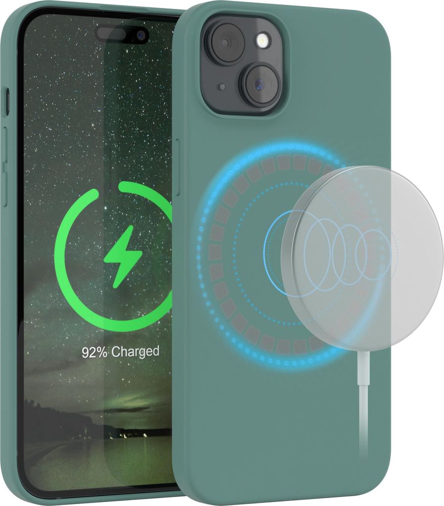 EAZY CASE Silikon MagSafe Handyhülle kompatibel mit Apple iPhone 15 Plus Hülle mit Kameraschutz, Silikonhülle, Schutzhülle Grün