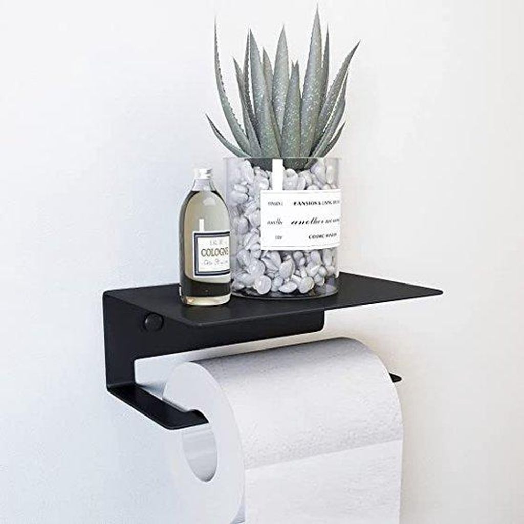 Toiletpapierhalter aus Stahl, 16 x 11,1 x 6 cm, schwarz, selbstklebend, Wandhalter ohne Bohren