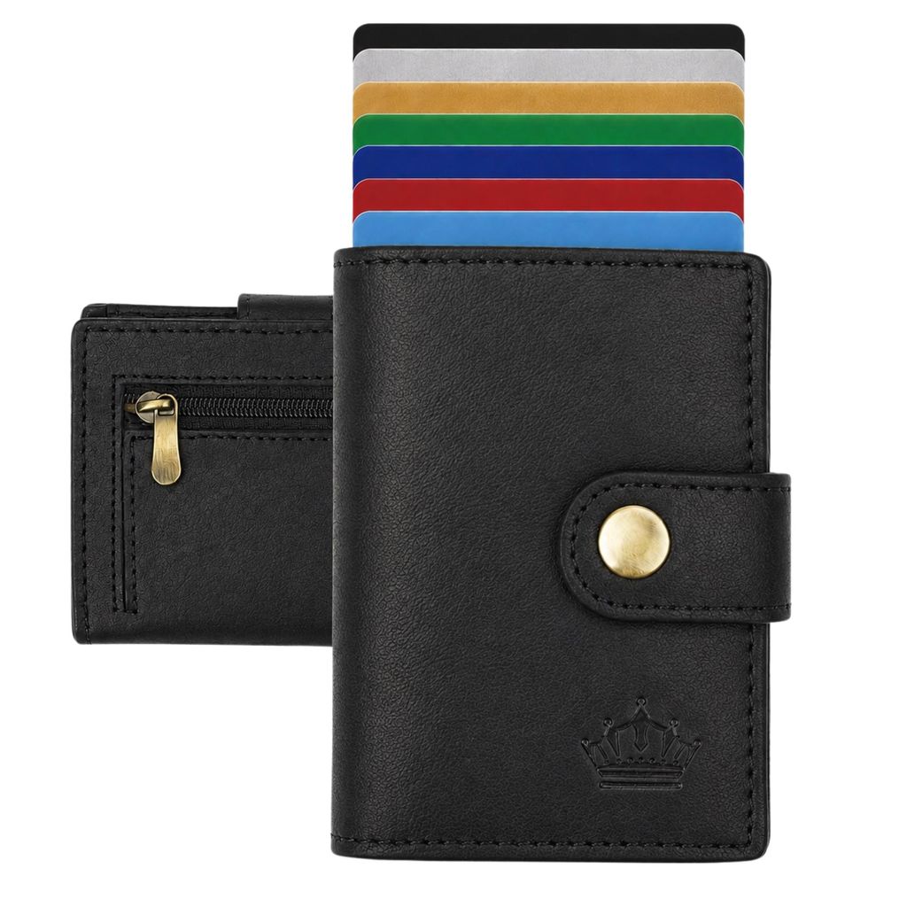 Slim Wallet Geldbeutel Schwarz Münzfach RFID-Schutz Leder Produktbild 