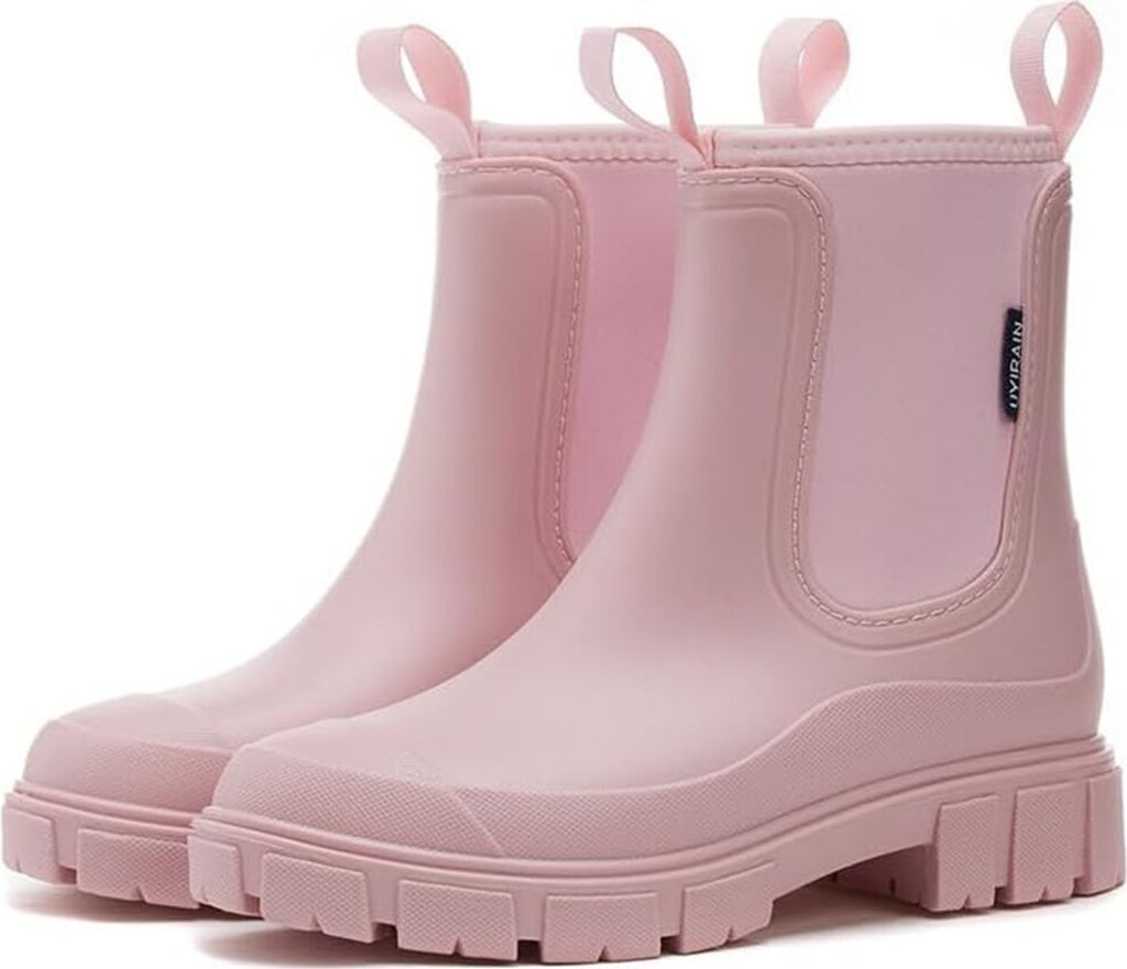 ASKSA Damen Gefuettert Wasserdicht Gummistiefel Halbhohe Chelsea Rutschfeste Regenschuhe Stiefeletten Gartenschuhe Gummistiefeletten,Rosa,Größe:40