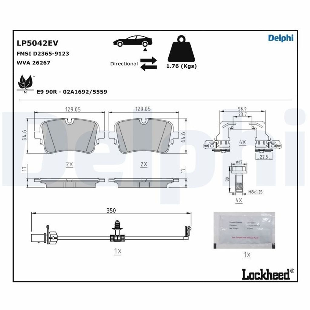 DELPHI Bremsbelagsatz, Scheibenbremse Hinten LP5042EV