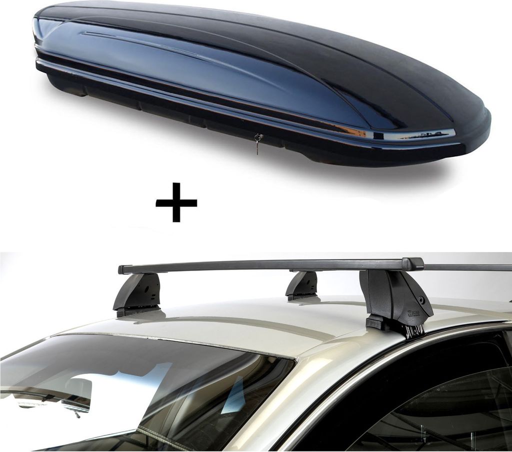 Dachbox VDPMAA320 320 Liter abschließbar schwarz + Dachträger K1 MEDIUM kompatibel mit für Audi A4 (B7/8E/8H) (5Türer) 00-07