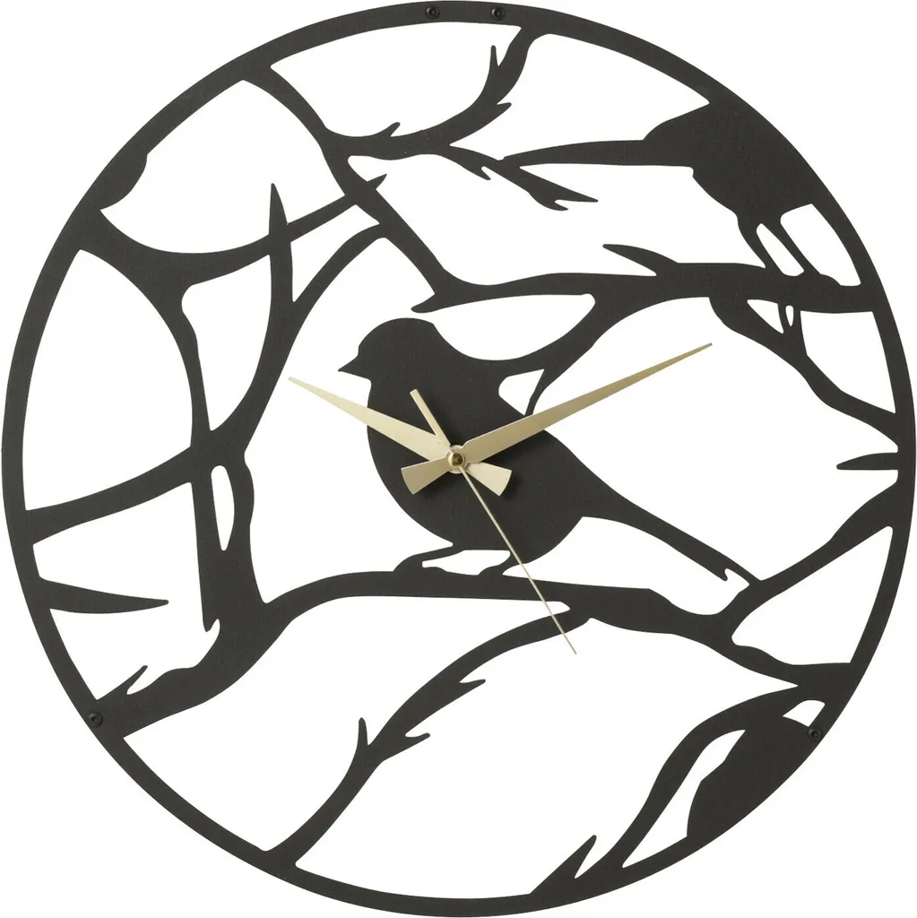 Grande Horloge Murale Design Oiseaux J-Line en Métal Noir de 49 cm