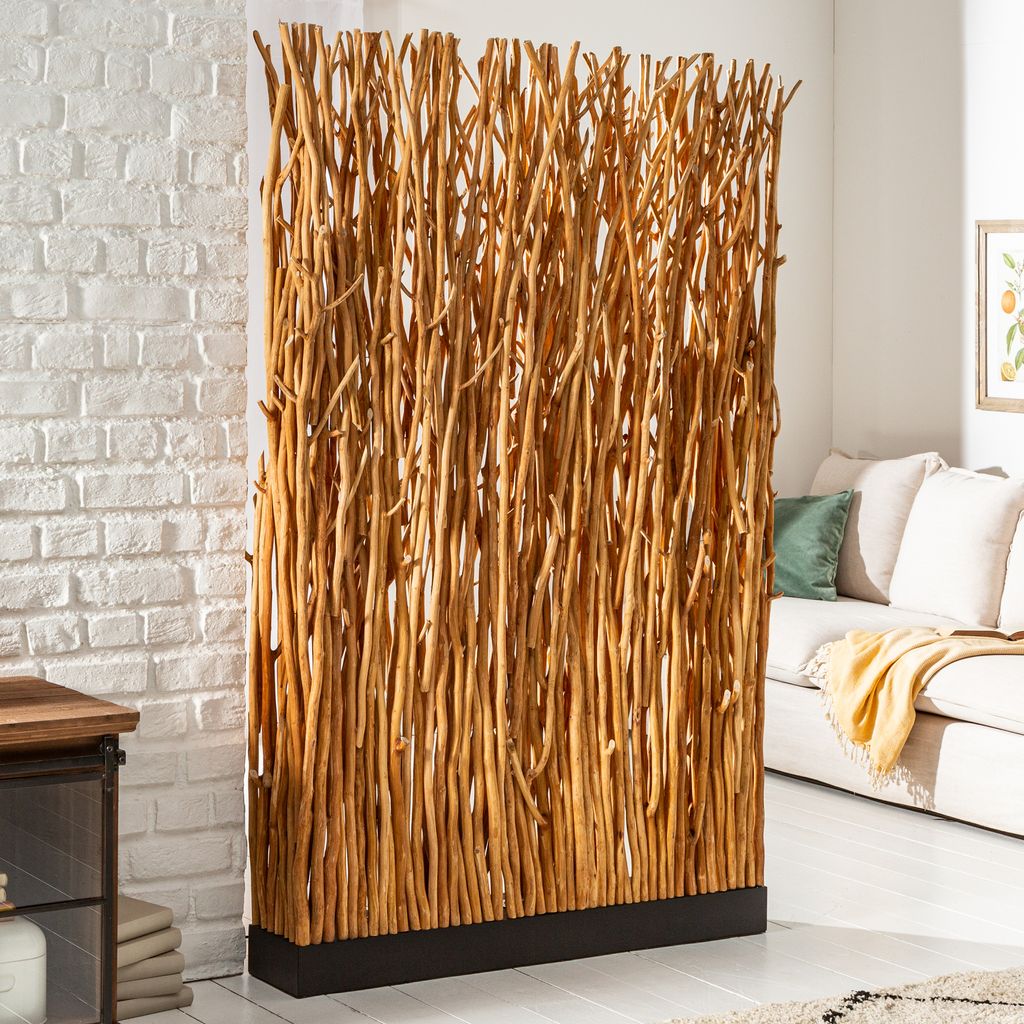 riess-ambiente Stehlampe NATURAL PARAVENT 180cm Longan-Holz Raumtrenner Stehleuchte Stehlampe Lampe Leuchte