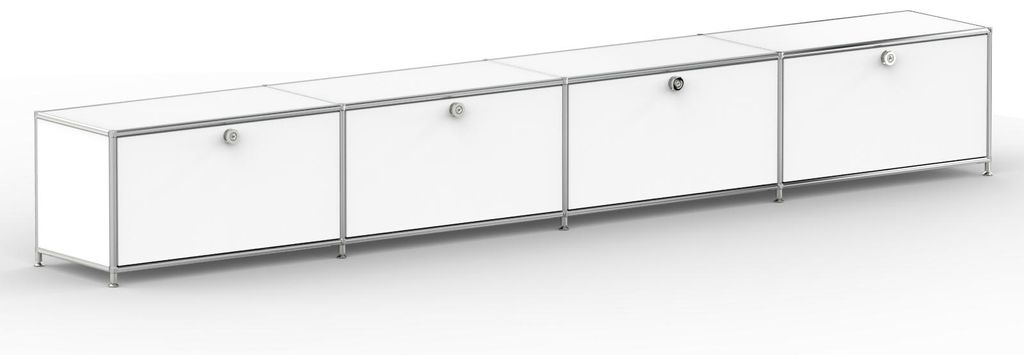 TV Board mit 4 Klappen & Schloss, Breite 302 cm, Signalweiß