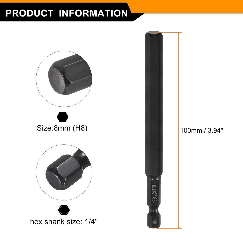 5 Stš¹ck Sechskant Bit Set 8mm(H8) Magnetisch Hex Screwdriver Bit 1/4" Sechskantschaft 4"(100mm) L?nge S3 Stahl Schraubendreher Bit Industriestan...