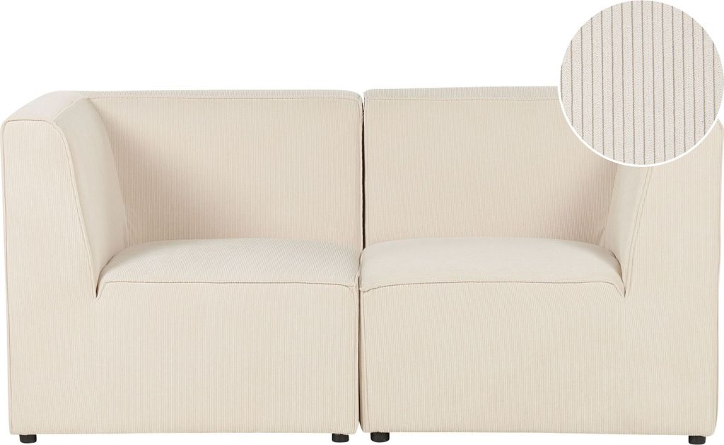 BELIANI Sofa Hellbeige Stoffbezug aus Cord mit Armlehnen 2-Sitzer Modulsofa Wohnzimmermöbel Modern Wohnecke Sitzecke