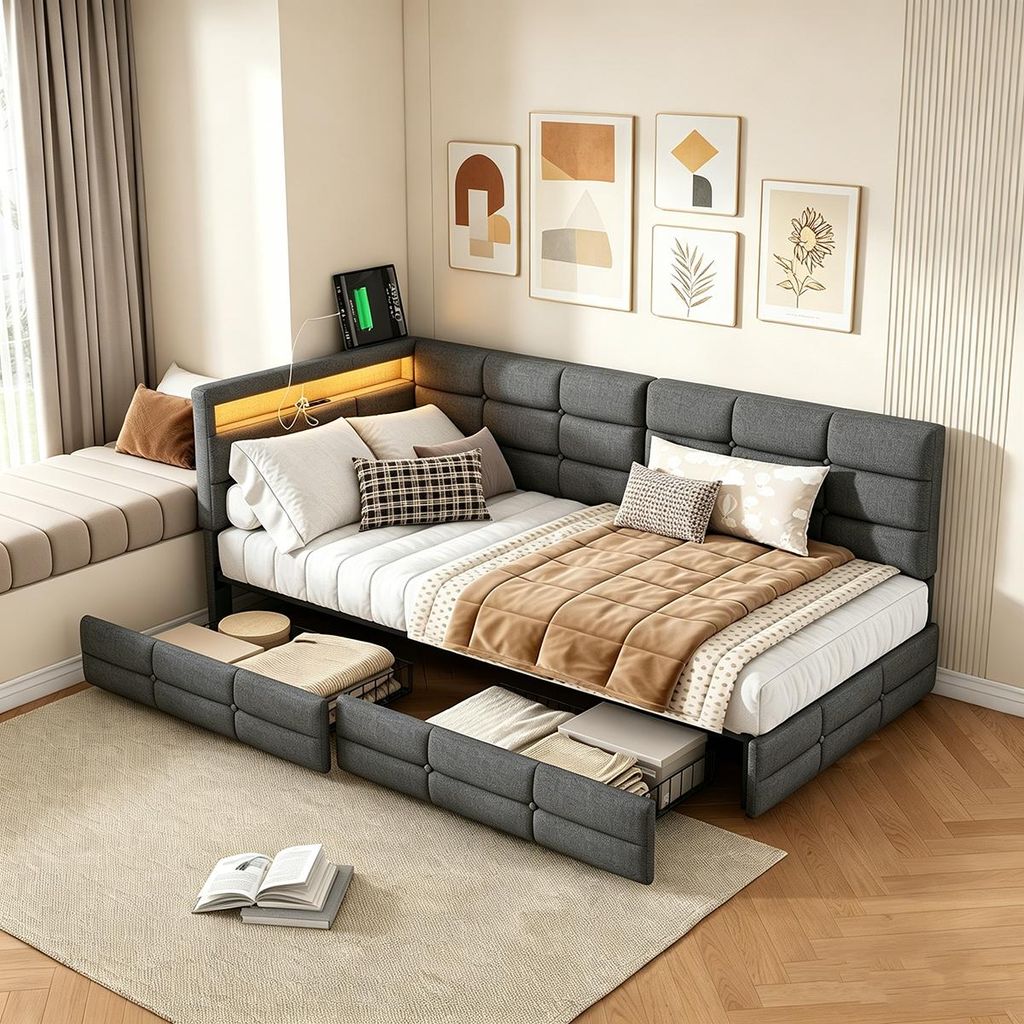 Letto imbottito singolo INONEFT, 90x200 cm, divano letto Immagine del prodotto 