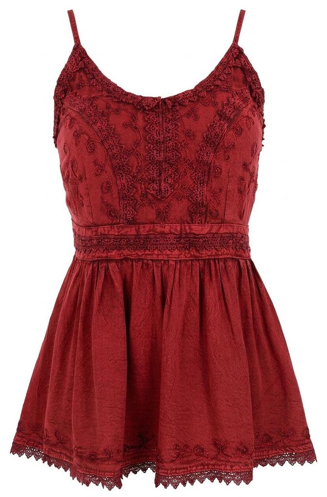 Besticktes Top Boho Chic, Lockeres Sommertop - Rot, Damen, Viskose, Tops & T-Shirts