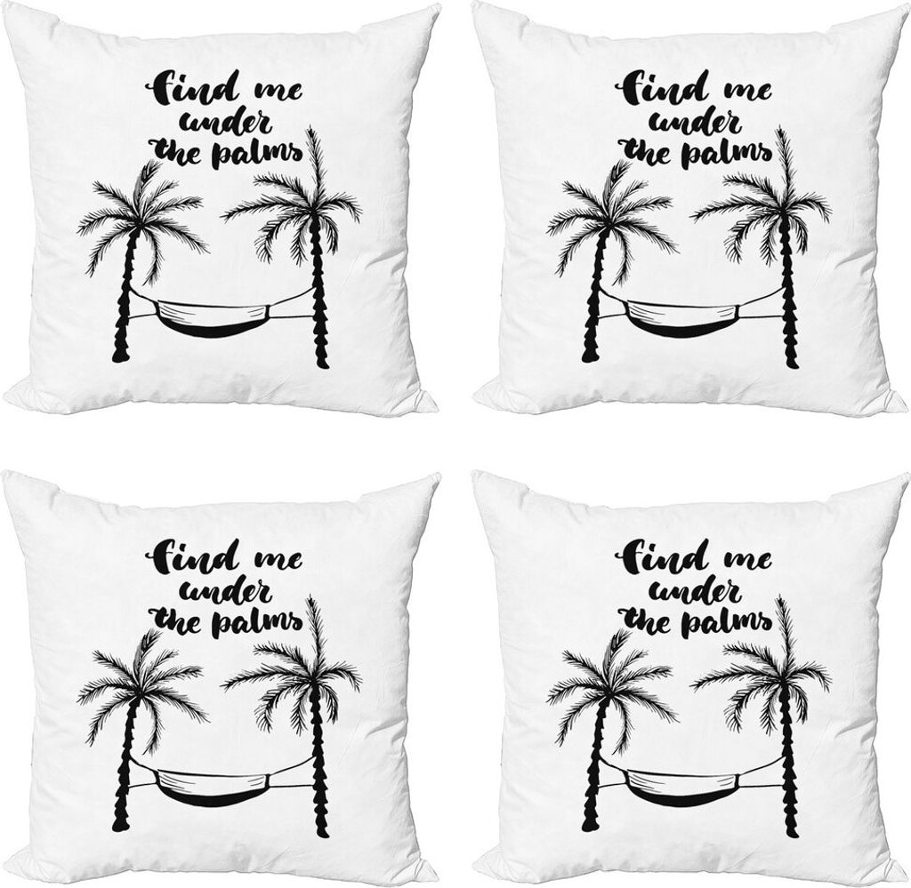 ABAKUHAUS Strand Saying Kissenbezug Set (4 Stück), Finden Sie sich unter Palmen, Moderner Doppelseitiger Digitaldruck, 60 cm x 60 cm, Schwarz und ...