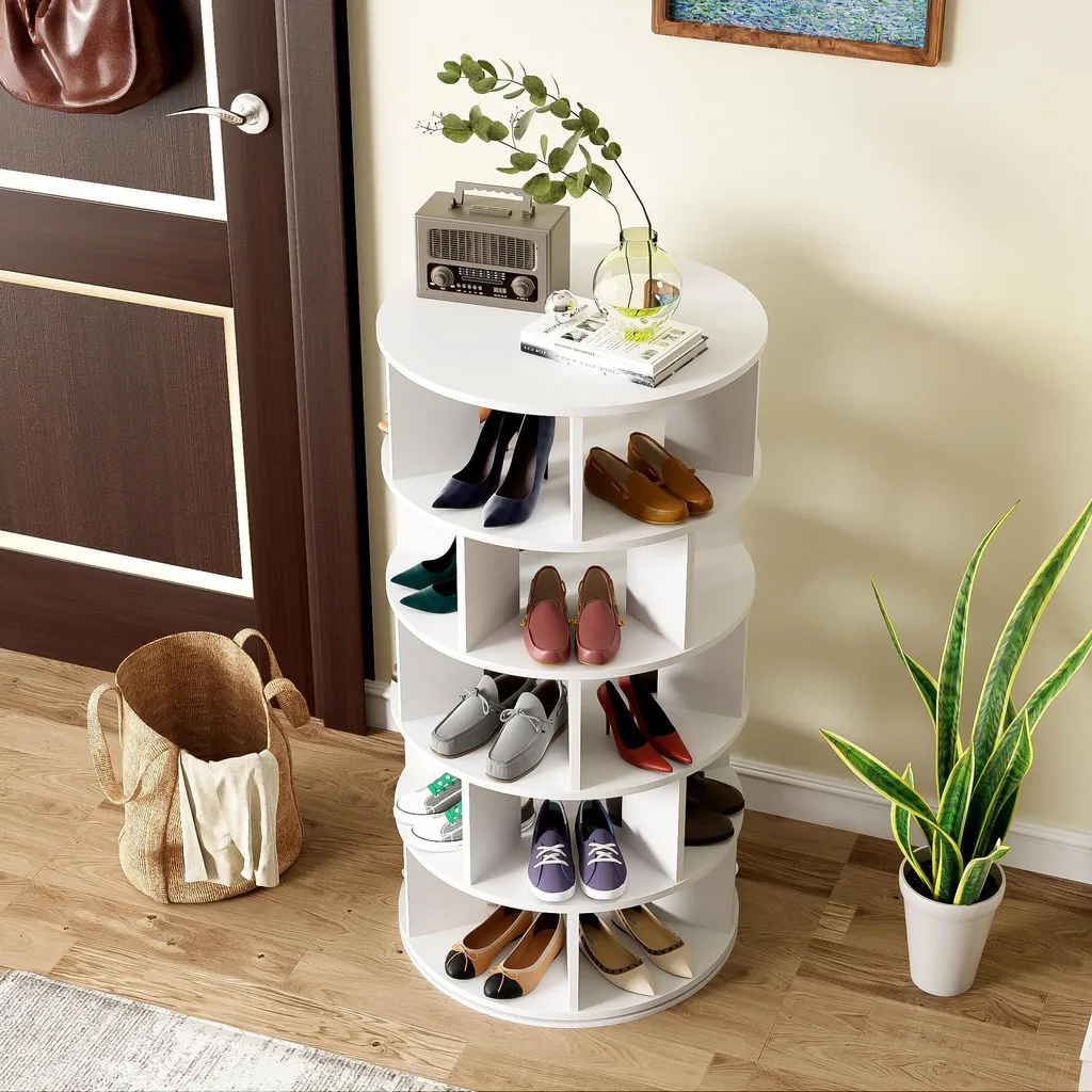 Fortuna Lai Étagère à Chaussures Pivotante Blanche 5 Niveaux 115cm